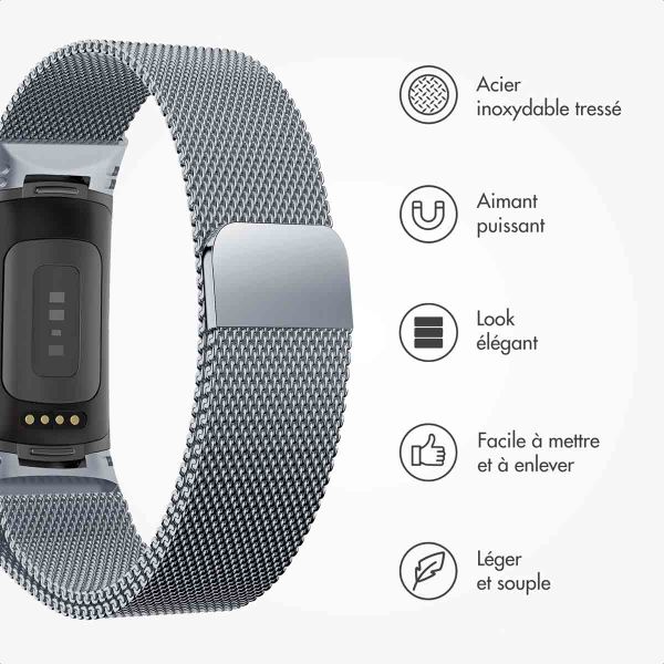 imoshion Bracelet magnétique milanais Fitbit Charge 5 - Taille S - Space Grey