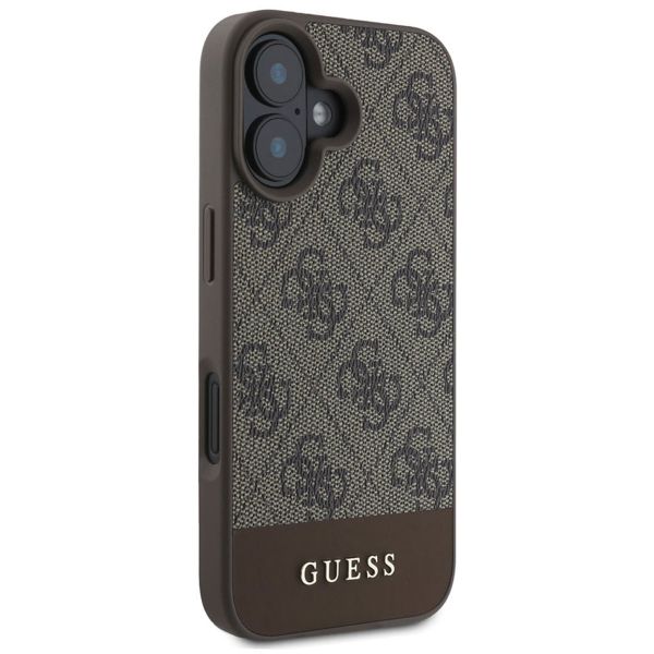 Guess Coque arrière Bottom Stripe 4G iPhone 16 - Brun