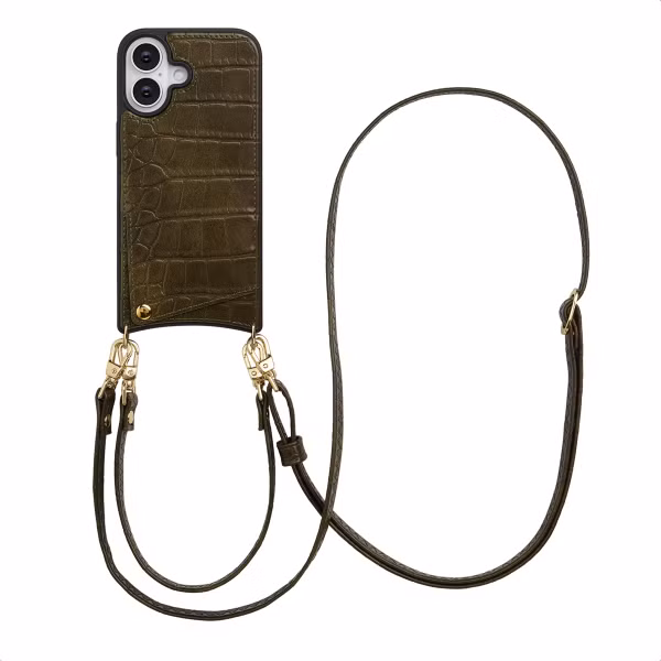 Selencia Coque de télephone Nova Croco avec cordon et porte-cartes Apple iPhone 17 - Dark Olive