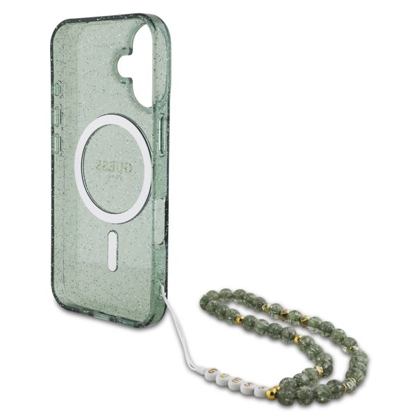 Guess MagSafe IML Glitter Case avec beads strap Apple iPhone 16 - Green
