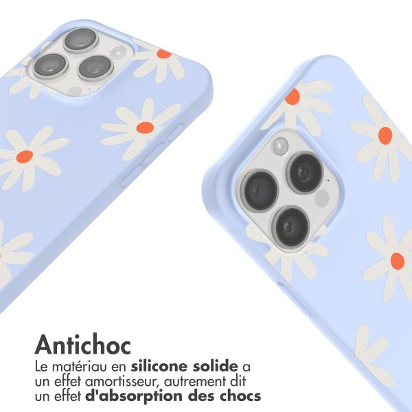 imoshion Coque design en silicone avec cordon Apple iPhone 15 Pro - Lila Flower Distance