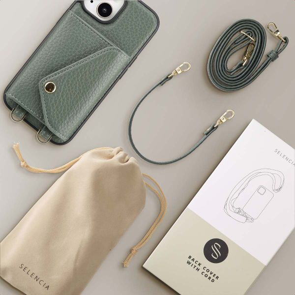 Selencia Coque à cordon avec porte-cartes enveloppe Sera iPhone 15 - Sage Green