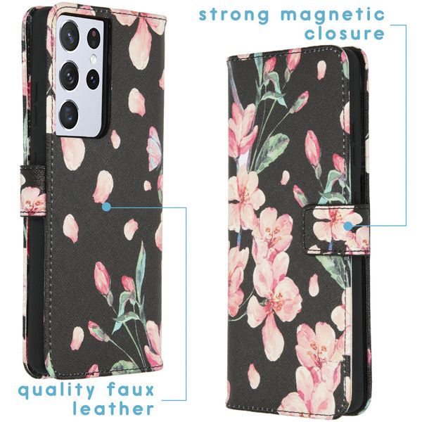 imoshion Design Softcase Bookcase Samsung Galaxy S21 Ultra - Blossom Watercolor Black