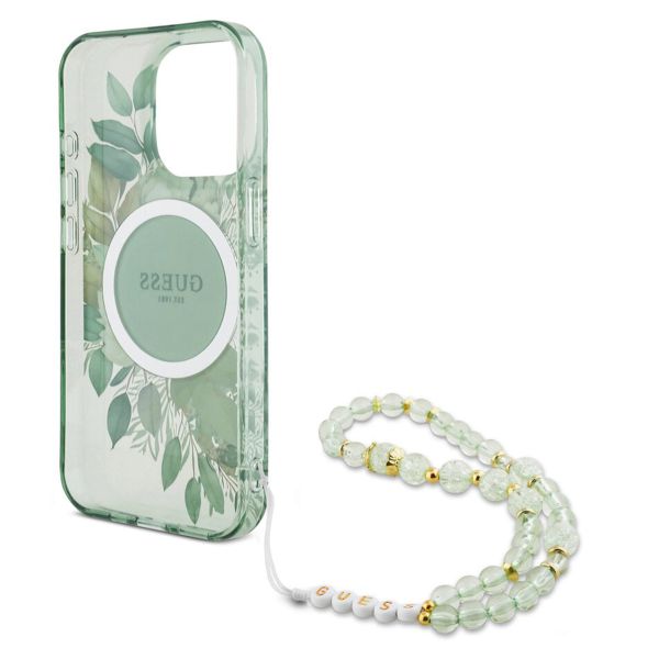 Guess MagSafe IML Flowers Case avec beads strap iPhone 15 Pro Max - Green