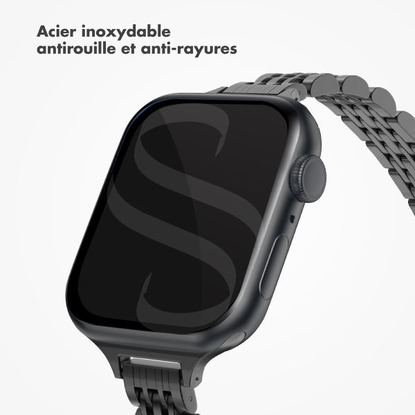 Selencia Bracelet en acier slim style Jubilee Apple Watch Series 1 t/m 9 / SE (38/40/41 mm) | Series 10 / 11 (42 mm) - Noir