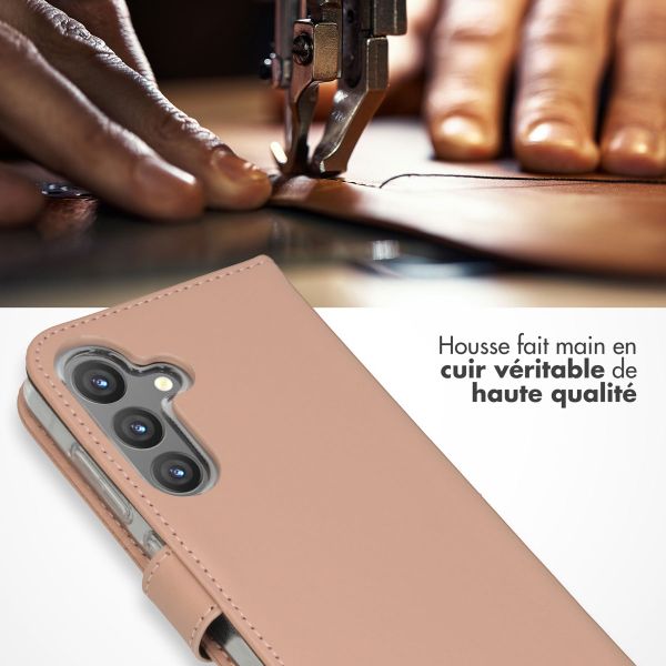 Selencia Étui portefeuille en cuir véritable Samsung Galaxy S24 - Dusty Pink