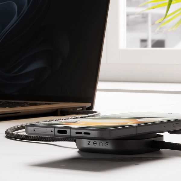 Zens Câble USB-C Pro 2 avec chargeur sans fil pour téléphone / earbuds - MagSafe et Qi2 - Noir