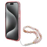 Guess MagSafe IML Flowers Case avec beads strap iPhone 15 - Pink