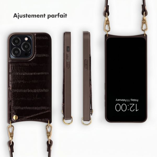 Selencia Nova coque arrière en cuir véritable avec porte-cartes Apple iPhone 14 Pro - Dark Chocolate