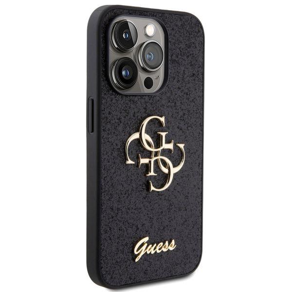 Guess Coque 4G Metal Logo Glitter iPhone 15 Pro - Noir