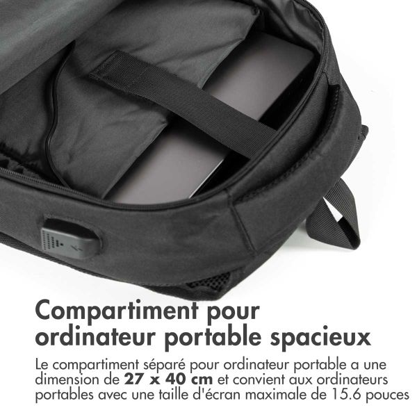 imoshion ﻿Sac à dos pour ordinateur portable avec port USB - Convient aux ordinateurs portables jusqu'à 15.6 pouces - Sac à dos pour ordinateur portable pour hommes - Noir