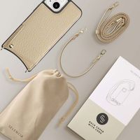 Selencia Coque arrière avec cordon et porte-cartes Nova iPhone 15 - Beige