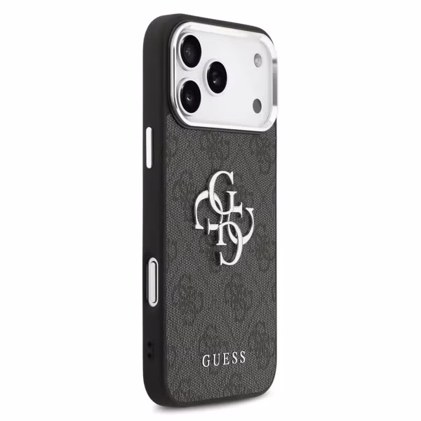 Guess Coque 4G Metal Logo Backcover Apple iPhone 17 Pro Max - Silver Edge - Black
