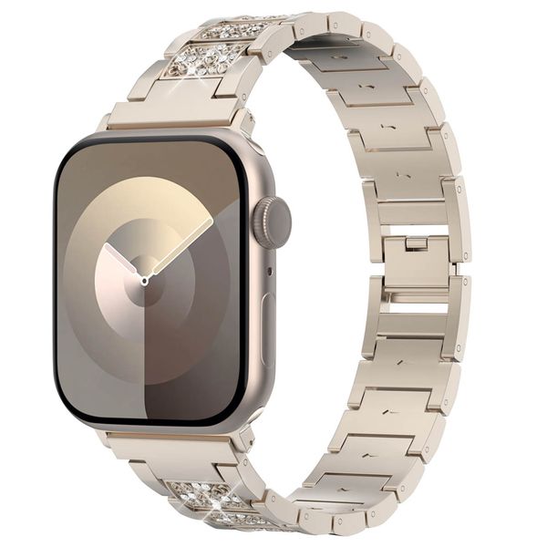 Selencia Bracelet à maillons scintillants Apple Watch Series 1 t/m 9 / SE (38/40/41 mm) | Series 10 / 11 (42 mm) - Champagne Gold