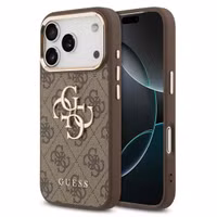Guess Coque 4G Metal Logo Backcover Apple iPhone 17 Pro - Gold Edge - Brown