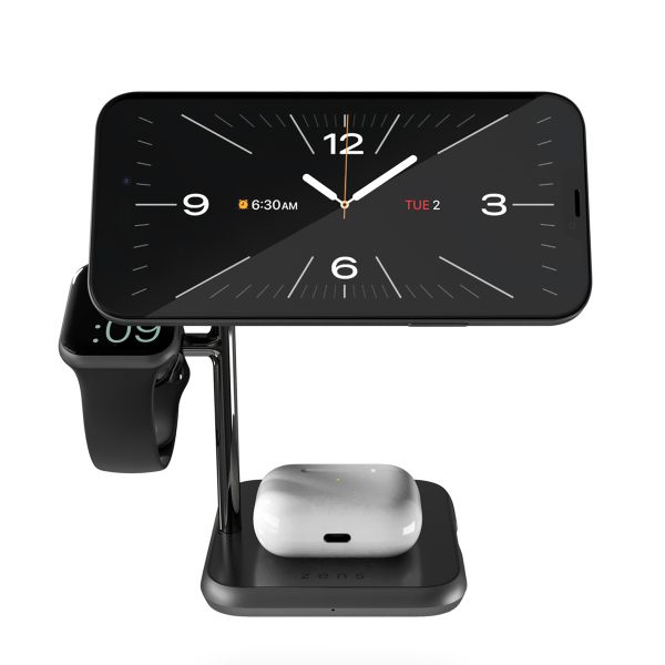 Zens Station de charge sans fil 4-en-1 - Serie Aluminium - MagSafe + Apple Watch + Chargeur sans fil - Noir