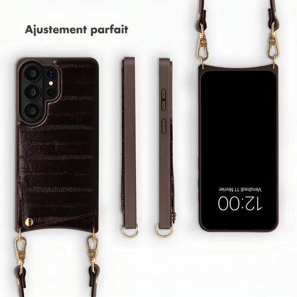 Selencia Nova coque arrière en cuir véritable avec porte-cartes Samsung Galaxy S26 Ultra - Dark Chocolate
