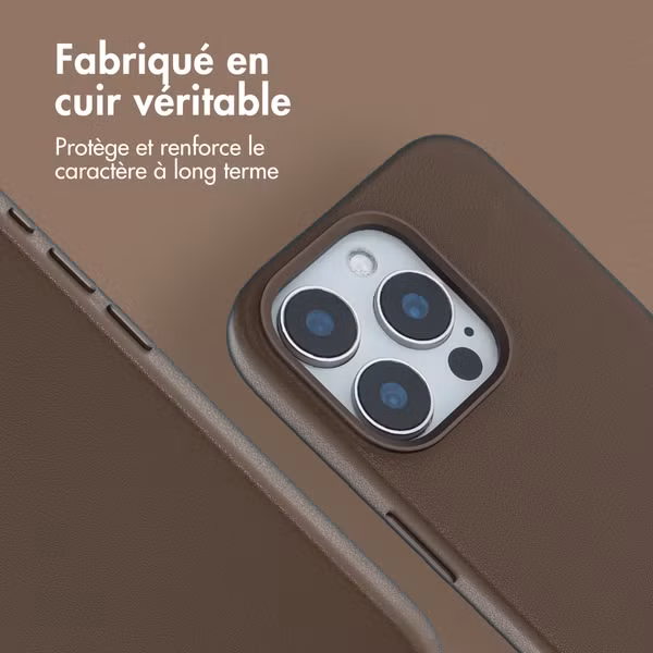 Accezz Coque arrière en cuir avec MagSafe Apple iPhone 15 Pro - Marron café