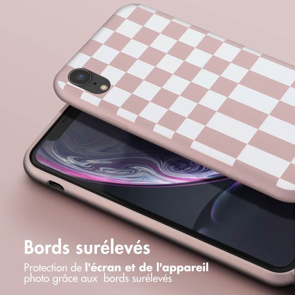 Selencia ﻿Coque design en silicone avec cordon amovible iPhone Xr - Irregular Check Sand Pink