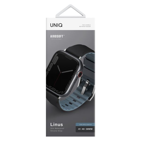 Uniq Bracelet Linus AiroSoft™ en silicone Apple Watch Series 1 t/m 9 / SE (38/40/41 mm) | Series 10 / 11 (42 mm) - Midnight Black