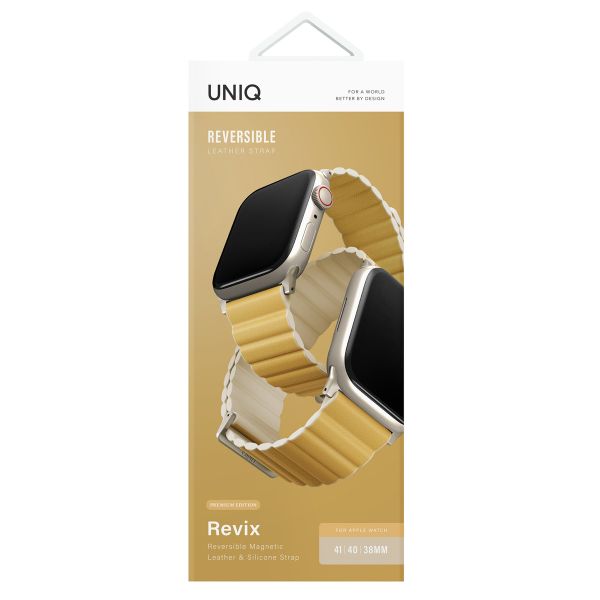 Uniq Bracelet Revix Premium Edition réversible Apple Watch Series 1 t/m 9 / SE (38/40/41 mm) | Series 10 / 11 (42 mm) - Canary Yellow / Ivory