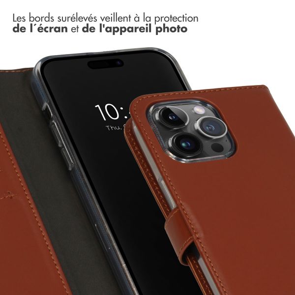 Selencia Étui de téléphone portefeuille en cuir véritable iPhone 15 Pro Max - Brun clair