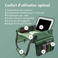 imoshion Table de voyage - Support de tablette voiture - 7 compartiments de rangement - Inclus 2 coloriages - Vert