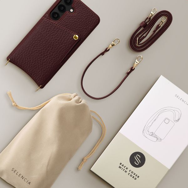 Selencia Coque de télephone Nova avec cordon et porte-cartes Samsung Galaxy S25 / S24 - Bold Burgundy