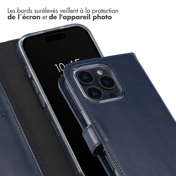Selencia Étui portefeuille en cuir véritable Apple iPhone 16 Pro Max - Bleu