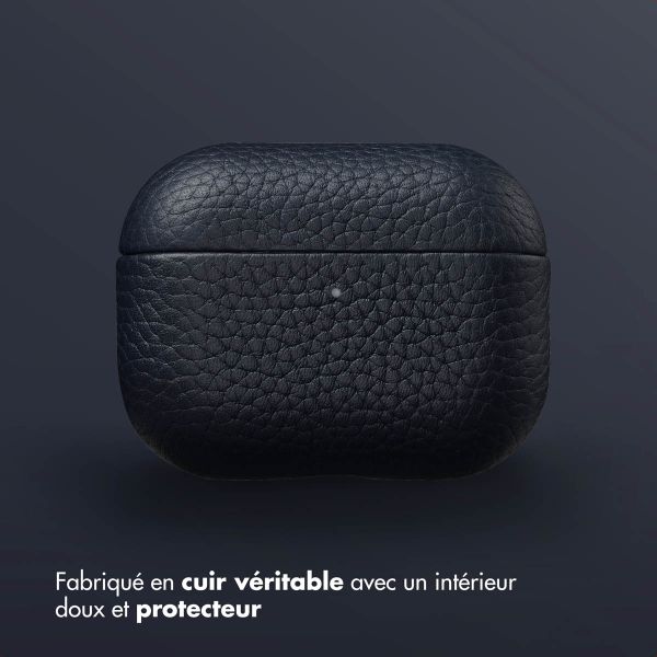 Accezz Coque en Cuir véritable Apple AirPods Pro 3 - Bleu foncé