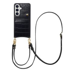 Selencia Coque de télephone Nova Croco avec cordon et porte-cartes Samsung Galaxy S26 - Noir