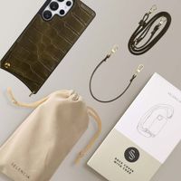 Selencia Coque de télephone Nova Croco avec cordon et porte-cartes Samsung Galaxy S25 Ultra - Dark Olive