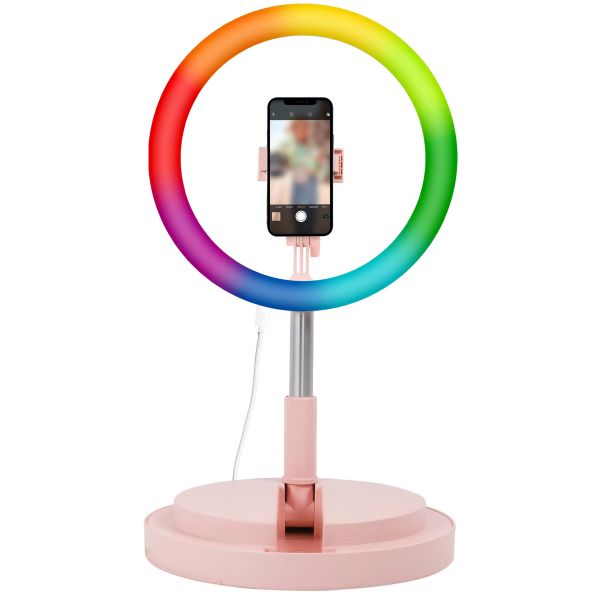 imoshion Lumière LED RVB - Version RVB - Téléphone à lampe annulaire - Anneau lumineux avec trépied - Réglable - Noir- Rose Dorée