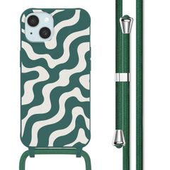imoshion Coque design en silicone avec cordon Apple iPhone 15 - Petrol Green Groovy