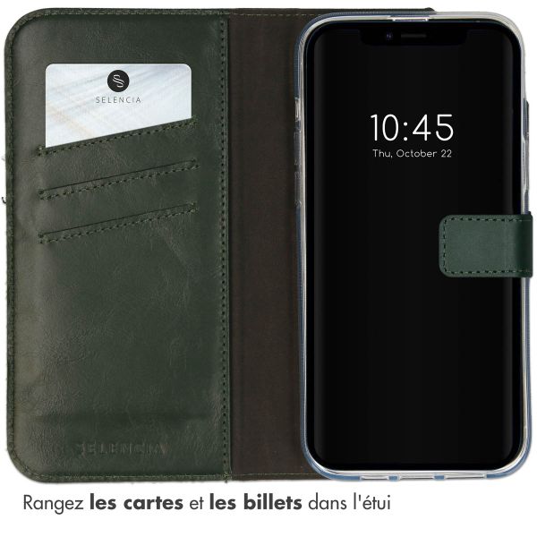 Selencia Étui portefeuille en cuir véritable Apple iPhone 14 Plus - Vert