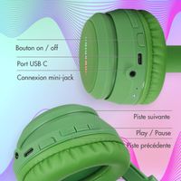 imoshion Casque pour enfants Bluetooth LED oreilles de chat - Casque sans fil + Câble AUX - Vert