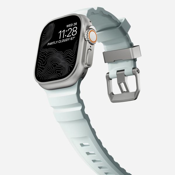 Nomad Bracelet Rocky Point Apple Watch Series 1 t/m 11 / SE / Ultra (44/45/46/49 mm) - Icy Blue Glow TItanium