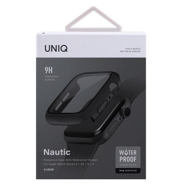 Uniq Nautic Coque Apple Watch avec protection d'écran en Verre Trempé Étanche Apple Watch 4-6 / SE - 44 mm - Midnight Black