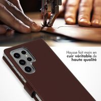 Selencia Étui portefeuille en cuir véritable Samsung Galaxy S24 Ultra - Marron foncé