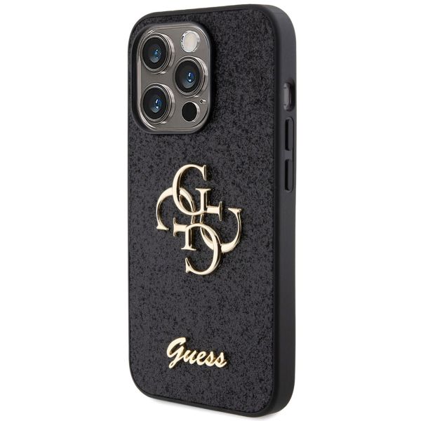 Guess Coque 4G Metal Logo Glitter iPhone 15 Pro - Noir