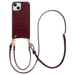 Selencia Coque de télephone Nova Croco avec cordon et porte-cartes Apple iPhone 15 - Burgundy