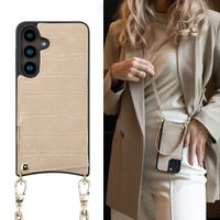 Selencia Coque de télephone Nova Croco avec cordon et porte-cartes Samsung Galaxy S24 - Beige
