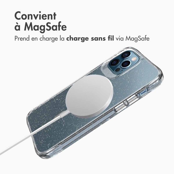 imoshion Coque arrière transparente Pailletée avec MagSafe Apple iPhone 12 (Pro) - Argent