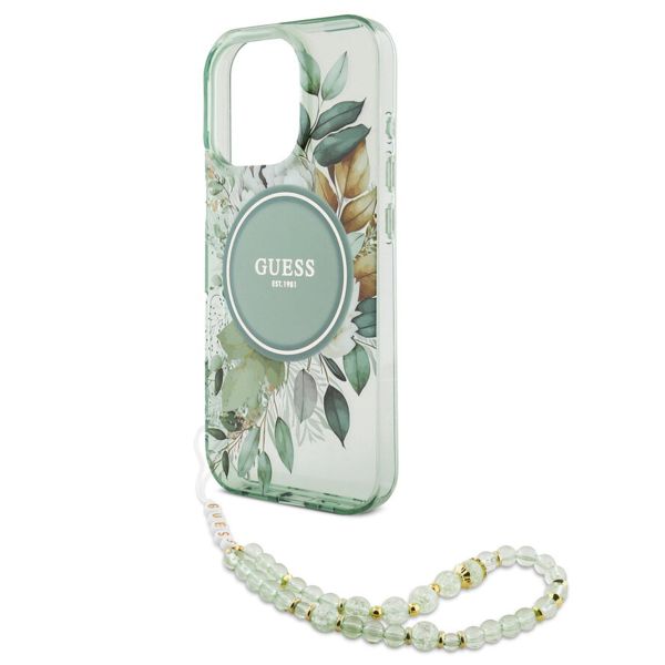 Guess MagSafe IML Flowers Case avec beads strap Apple iPhone 15 Pro Max - Green