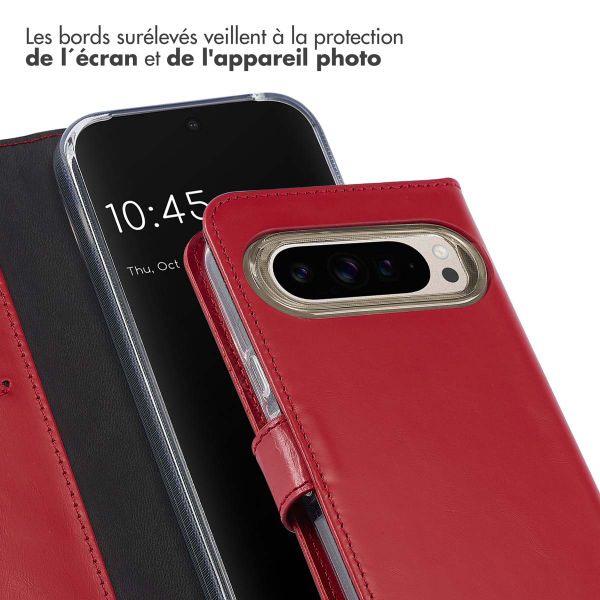 Selencia Étui de téléphone portefeuille en cuir véritable Google Pixel 9 / 9 Pro - Rouge