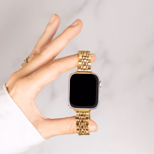 Selencia Bracelet en acier slim style Jubilee Apple Watch Series 1 t/m 9 / SE (38/40/41 mm) | Series 10 / 11 (42 mm) - Doré