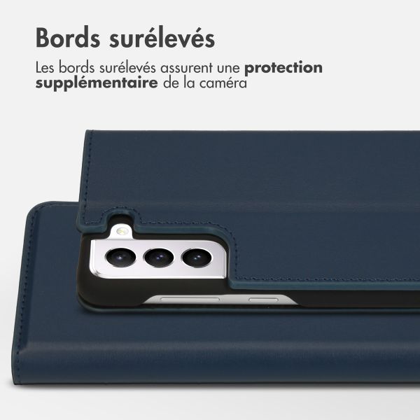 Accezz Étui de téléphone Slim Folio en cuir de qualité supérieure Samsung Galaxy S21 FE - Bleu foncé