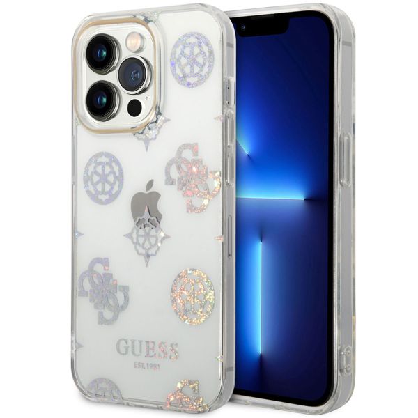 Guess Coque Peony Glitter iPhone 14 Pro - Blanc