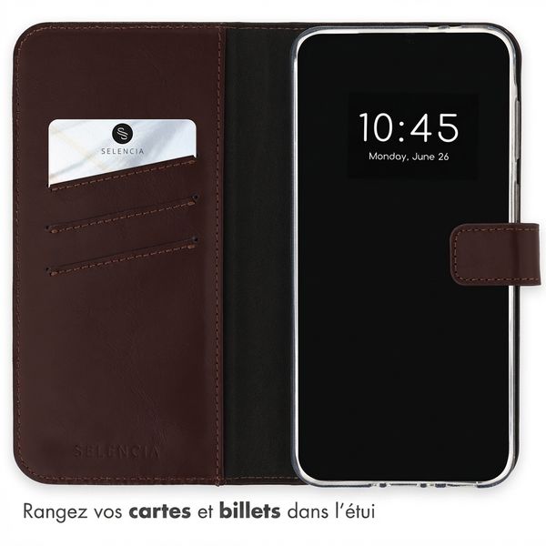 Selencia Étui portefeuille en cuir véritable Samsung Galaxy A37 (5G) - Marron foncé