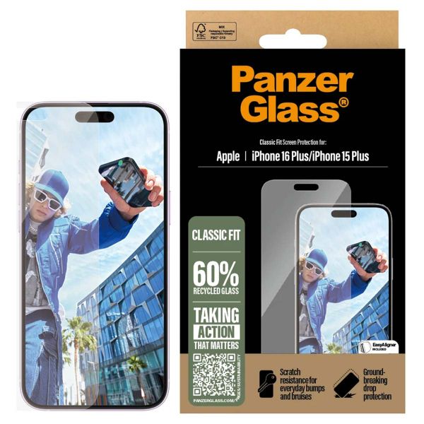 PanzerGlass Protection d'écran en verre trempé Anti-bactériesr iPhone 16 Plus